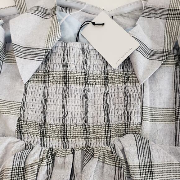 NEW!! Chriselle X J.O.A. SIZE M Off The Shoulder Plaid Gray Blue Blouse Top - Picture 6 of 14